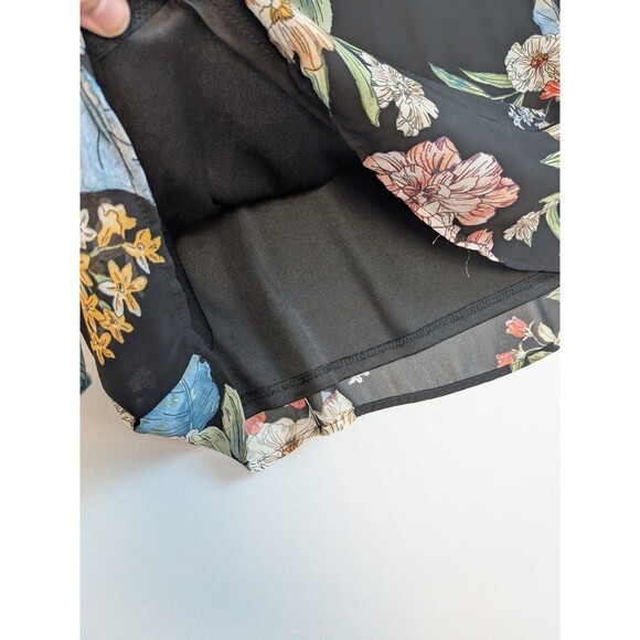 Papermoon Women's 1x Blouse Long Puff Elastic Sleeve Larie Black Floral Fix - Picture 4 of 10